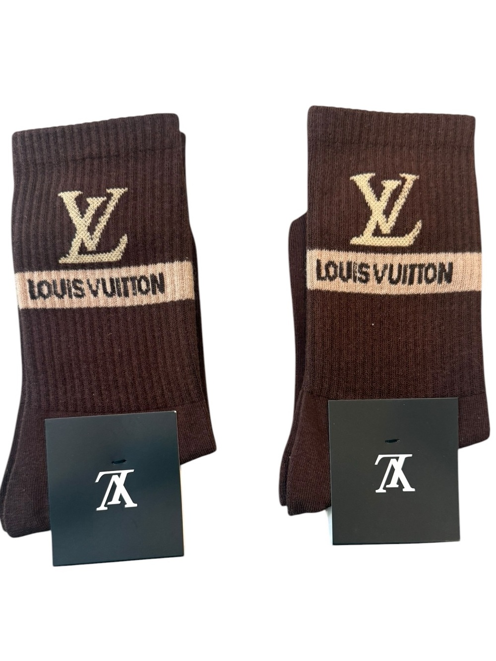 2 Pair Louis Vuitton Outlet Monogram Brown & Beige Men's Socks